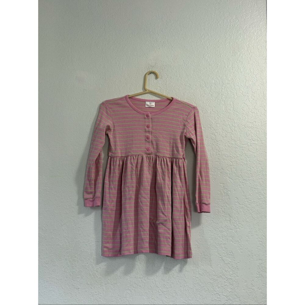 Hanna Andersson Girls 130 ‎ US 8 Pink Green  Striped Long Sleeve Dress